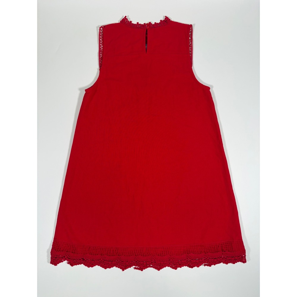 Entro Red Floral Embroidered Crochet Lace Trim Boho Cottagecore Shift Dress M - Picture 3 of 6